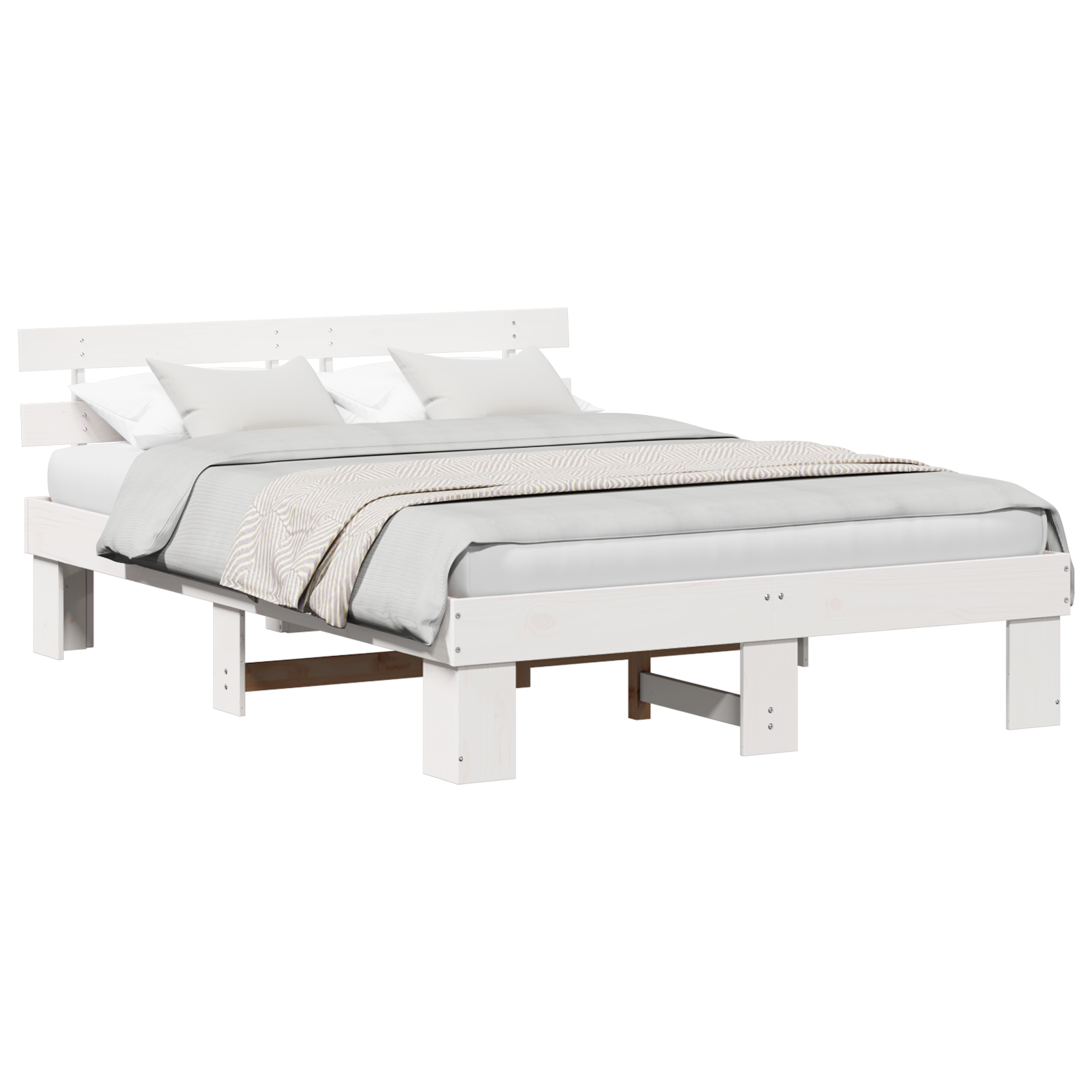 Bedframe met hoofdeinde - Wit - 150x200 cm - Massief grenenhout
