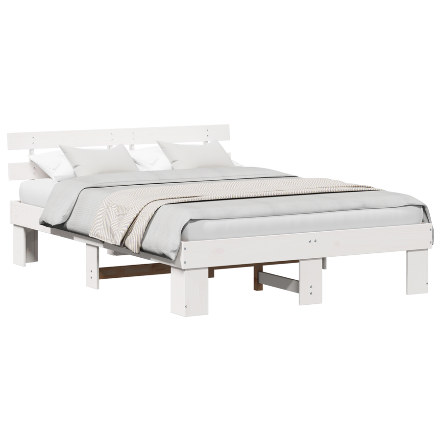 Bedframe met hoofdeinde - Wit - 150x200 cm - Massief grenenhout