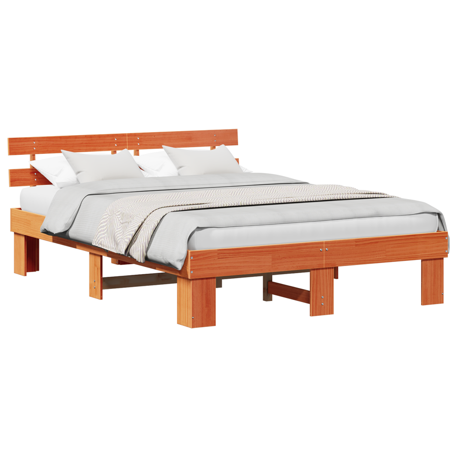 Bedframe met hoofdbord Waxbruin 150x200 cm Massief hout