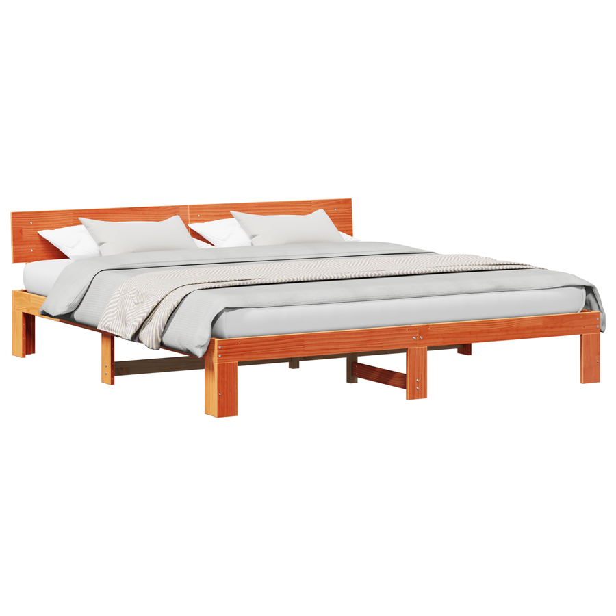 Bed Frame met Hoofdbord Wax Bruin 180x200 cm Massief Grenenhout