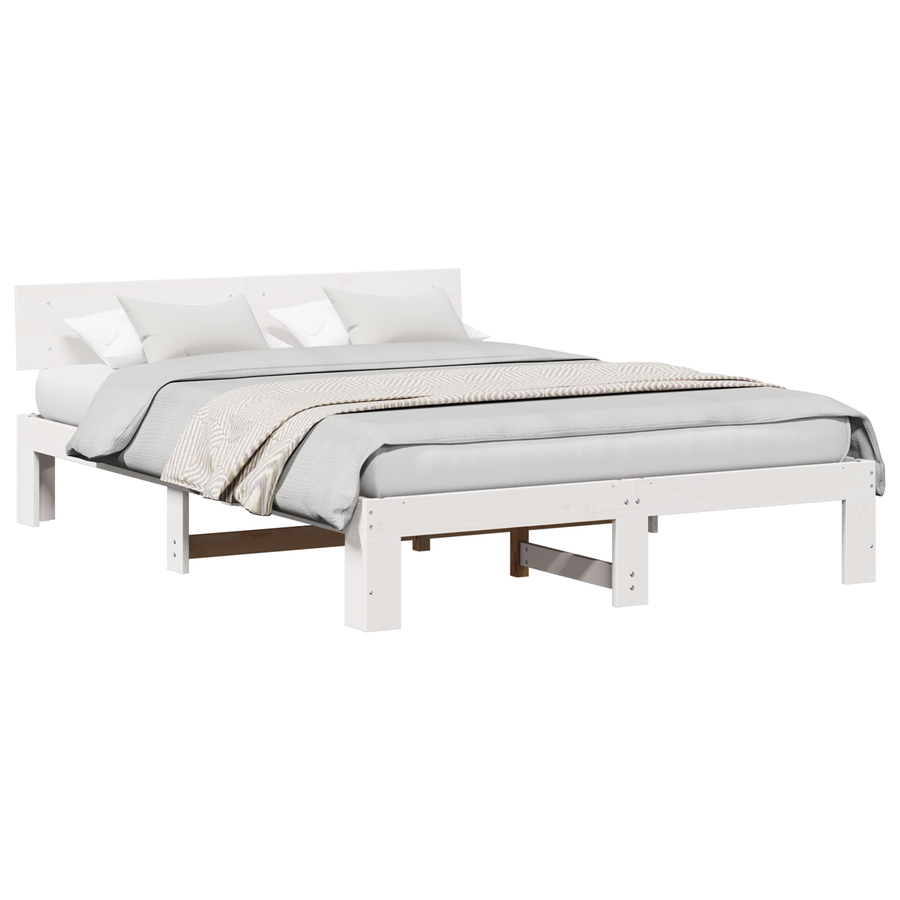 Ligbed met Hoofdbord Wit 150x200 cm Massief Grenenhout