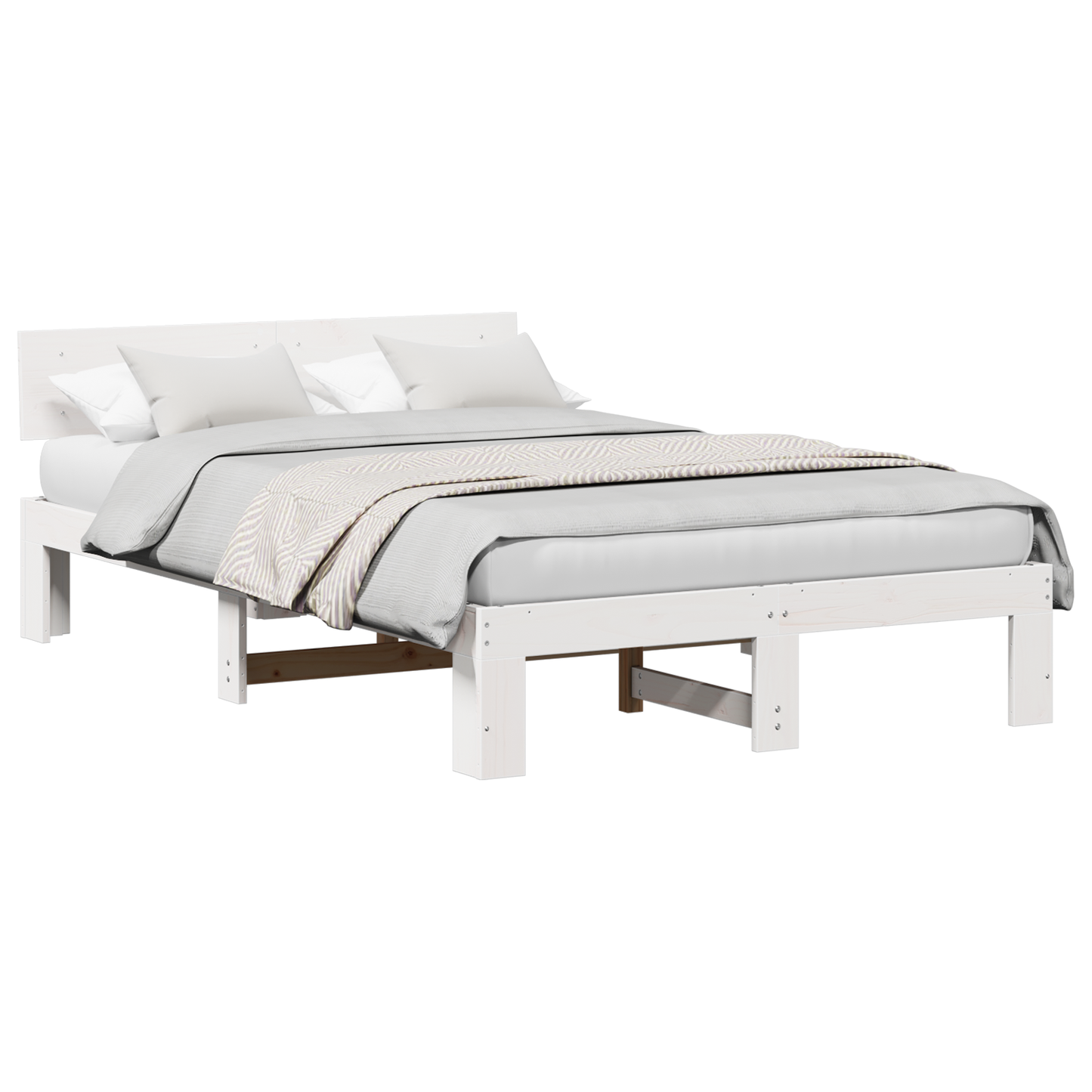 Bedframe met Hoofdbord Wit 135x190 cm Massief Grenenhout