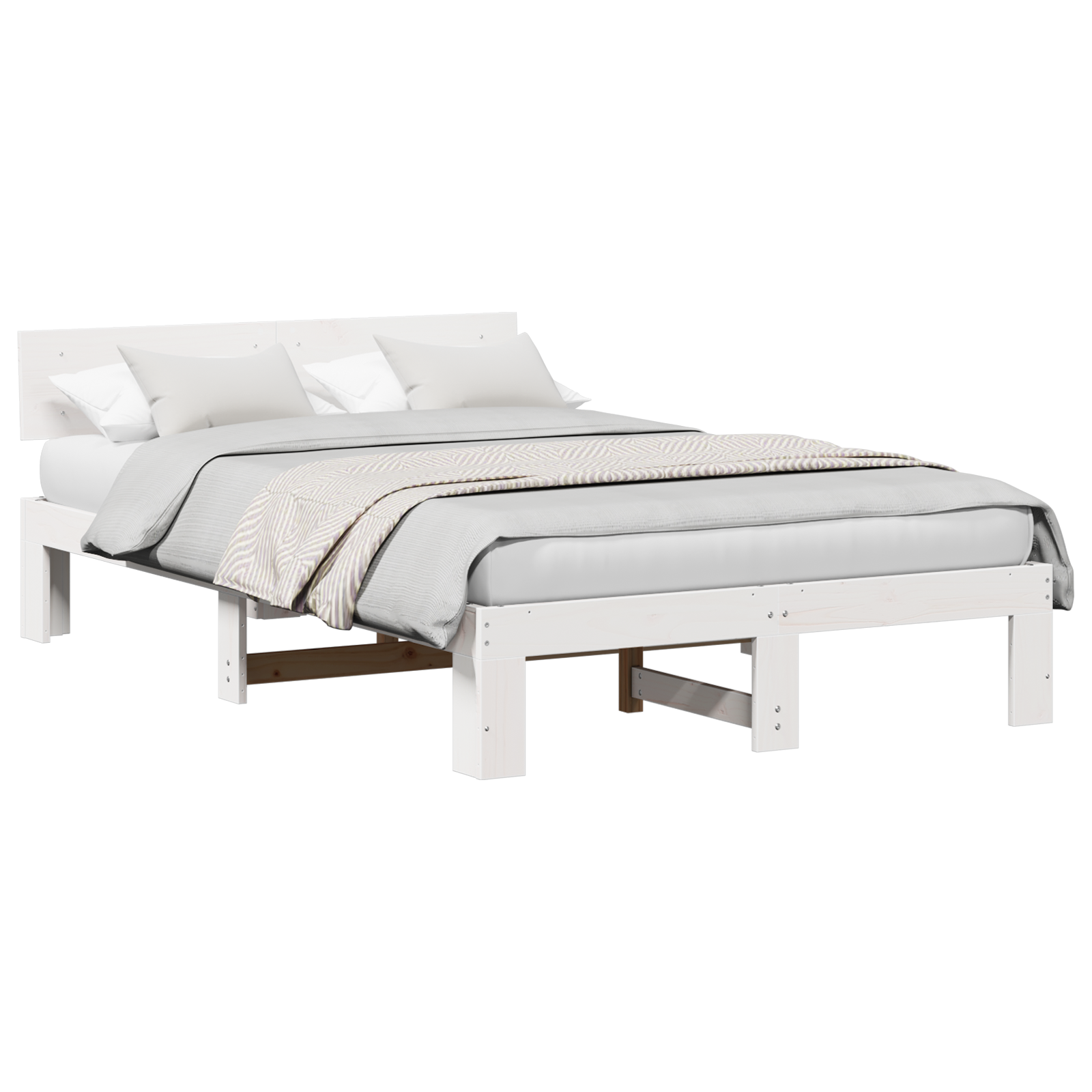 Bedframe met Hoofdbord Wit 135x190 cm Massief Grenenhout