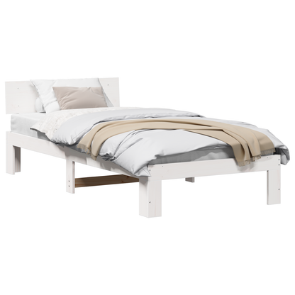 Bedframe met hoofdeinde wit 90x200 cm van massief grenenhout