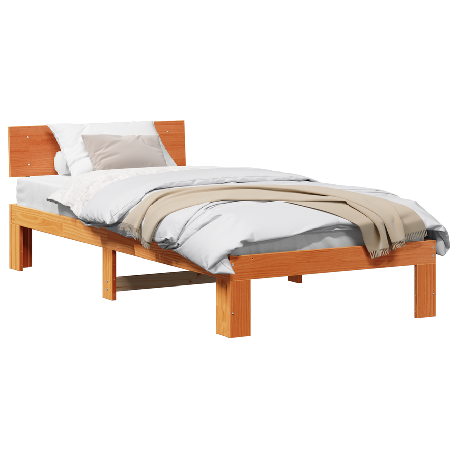Bedframe met Hoofdbord Wax Bruin 90x200 cm Massief Grenenhout
