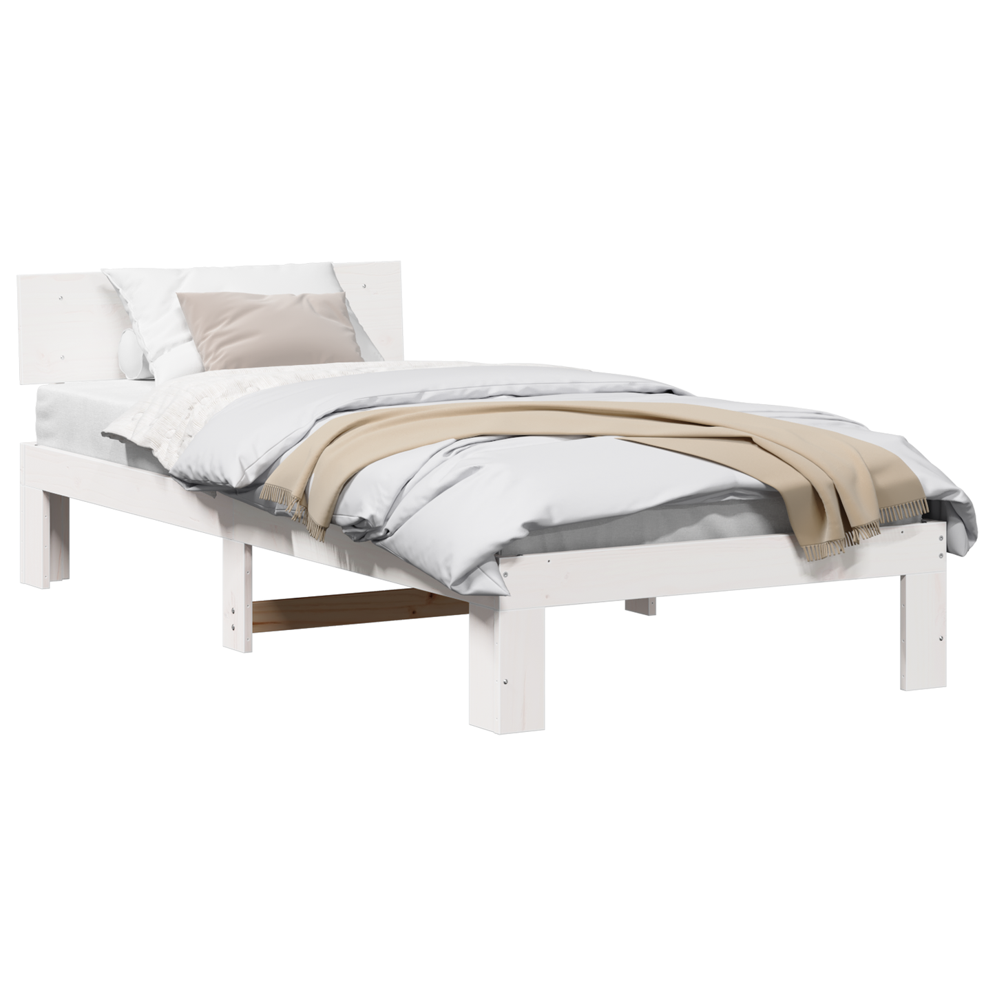 Bedframe met Hoofdbord Wit 90x190 cm van Massief Grenenhout
