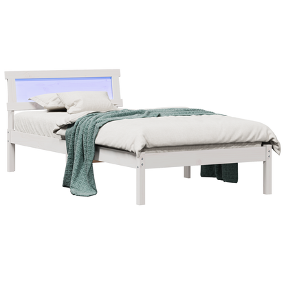 Bedframe met hoofdbord & LED Wit 90x200 cm Massief grenenhout