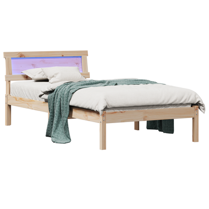 Bedframe met Hoofdbord & LED 80x200 cm Massief Grenenhout