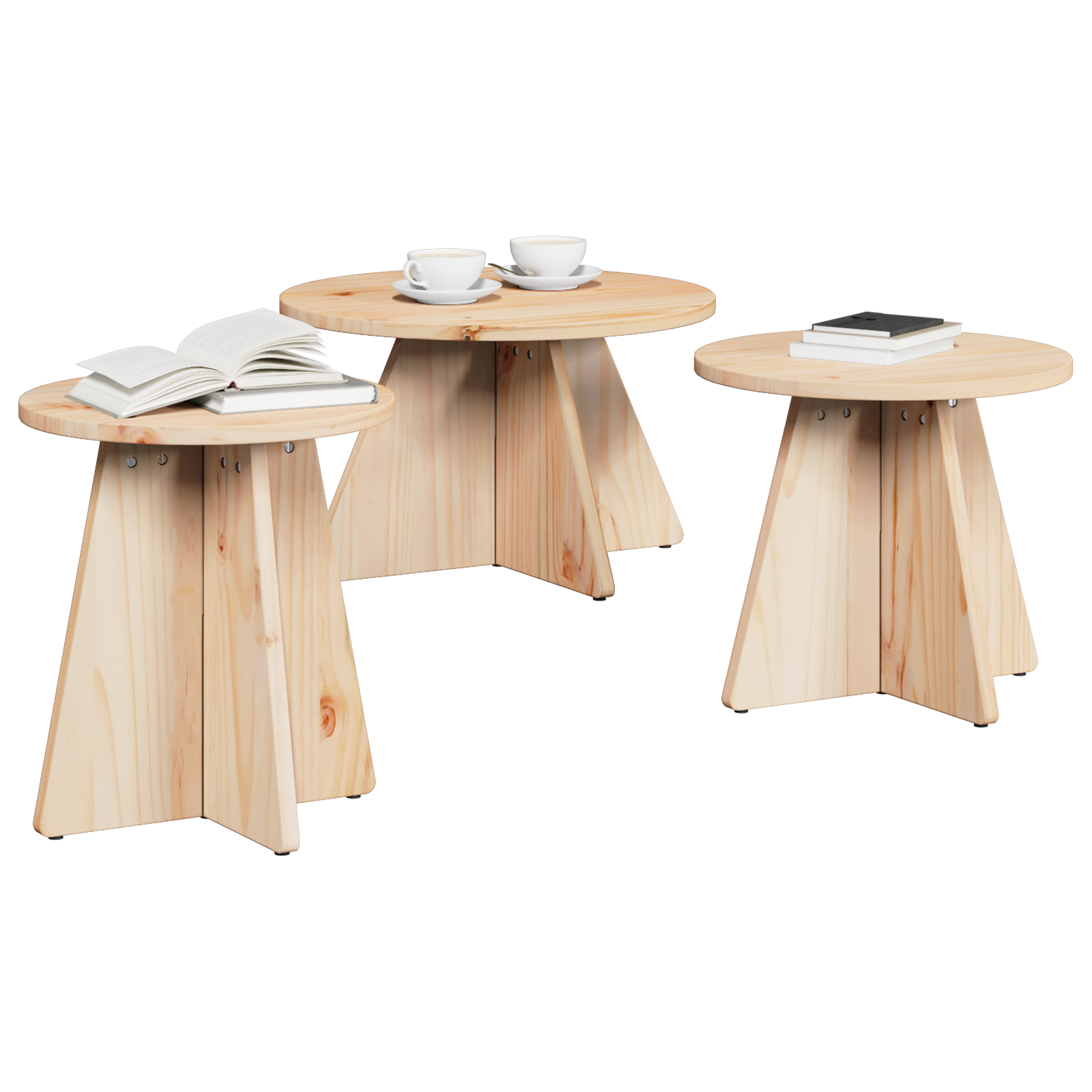 Salontafel 3 pcs Natuurlijk 49 x 49 x 30 cm Massief grenenhout