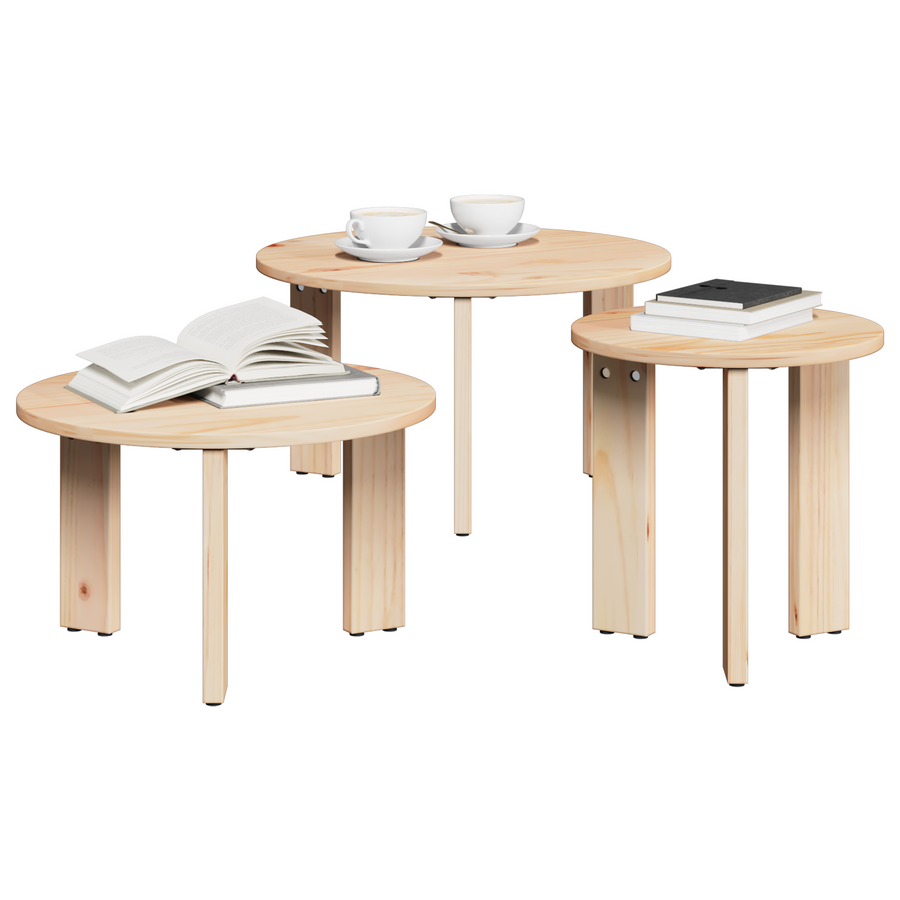 Salontafel 3 pcs Natuurlijk 47.5 x 47.5 x 27 cm