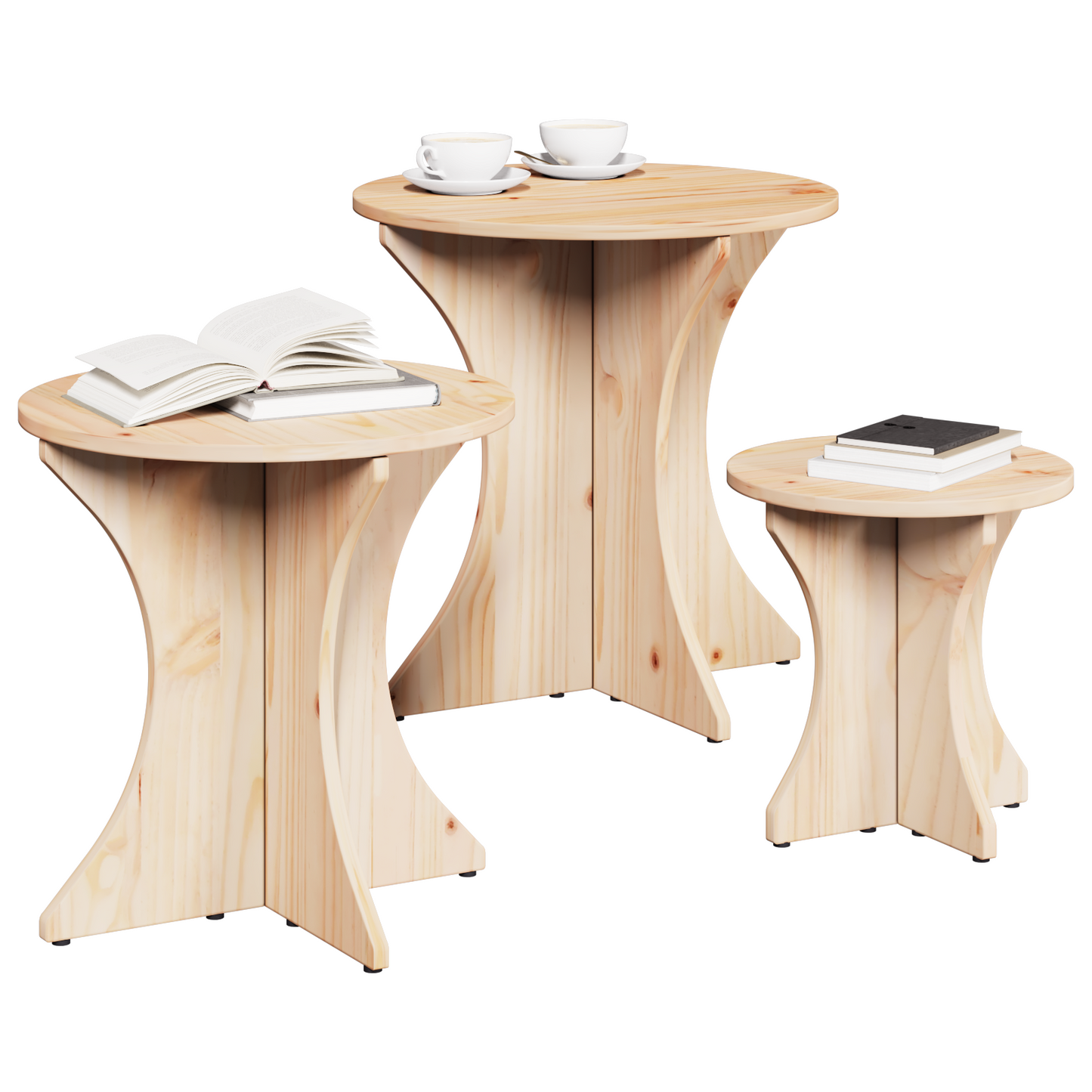 Salontafel 3 pcs Natuurlijk 46 x 46 x 47 cm Massief grenenhout