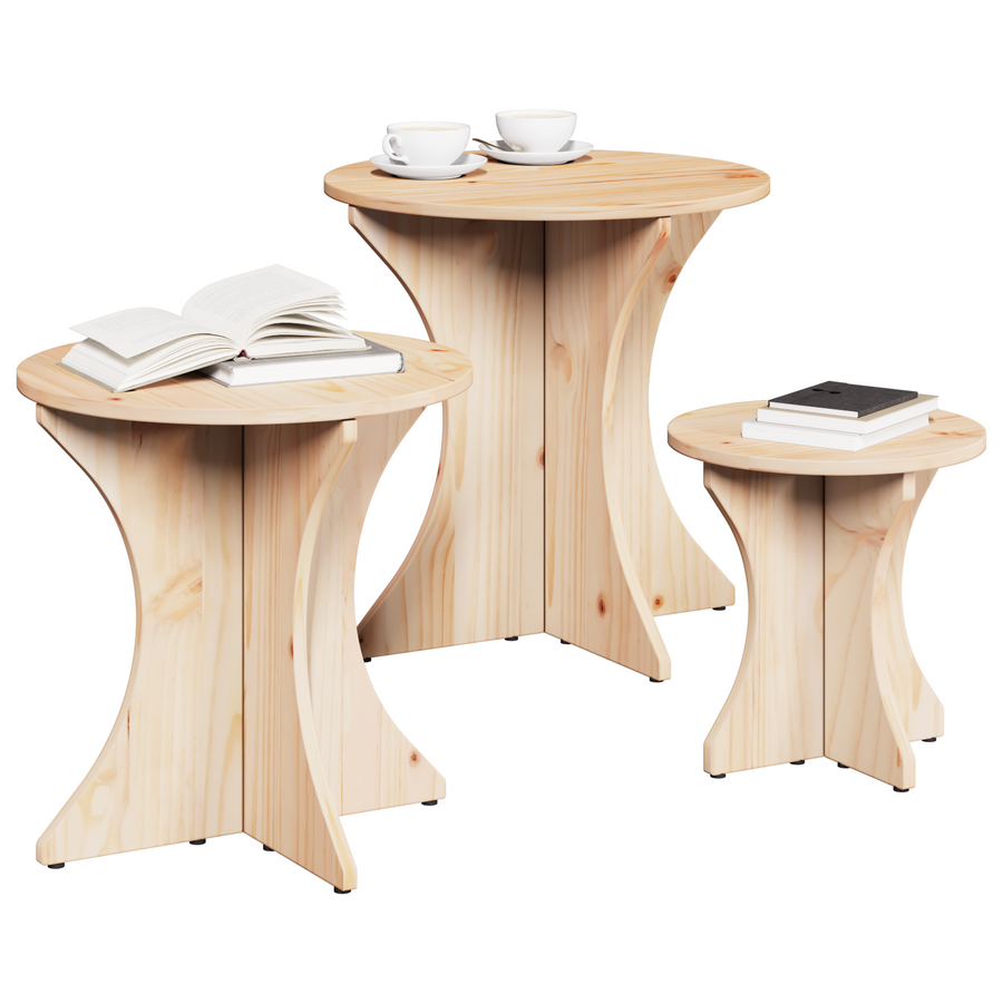 Salontafel 3 pcs Natuurlijk 46 x 46 x 47 cm Massief grenenhout