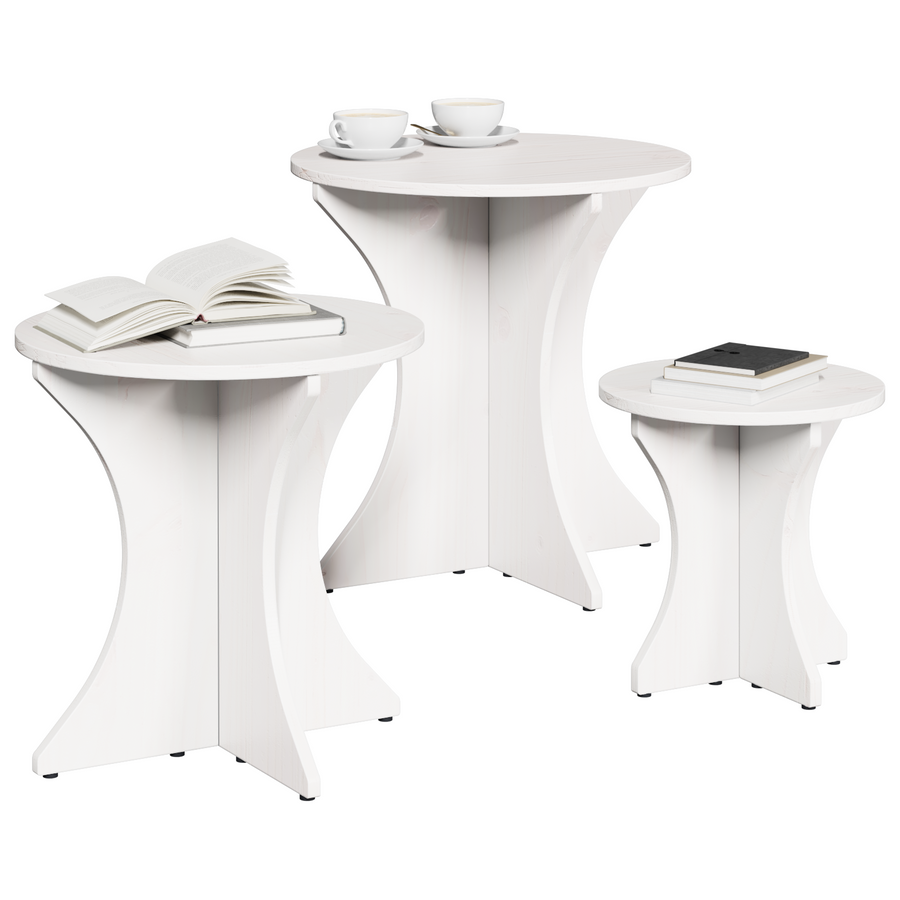 Koffietafel Set 3 pcs Wit 46 x 46 x 47 cm Massief grenenhout