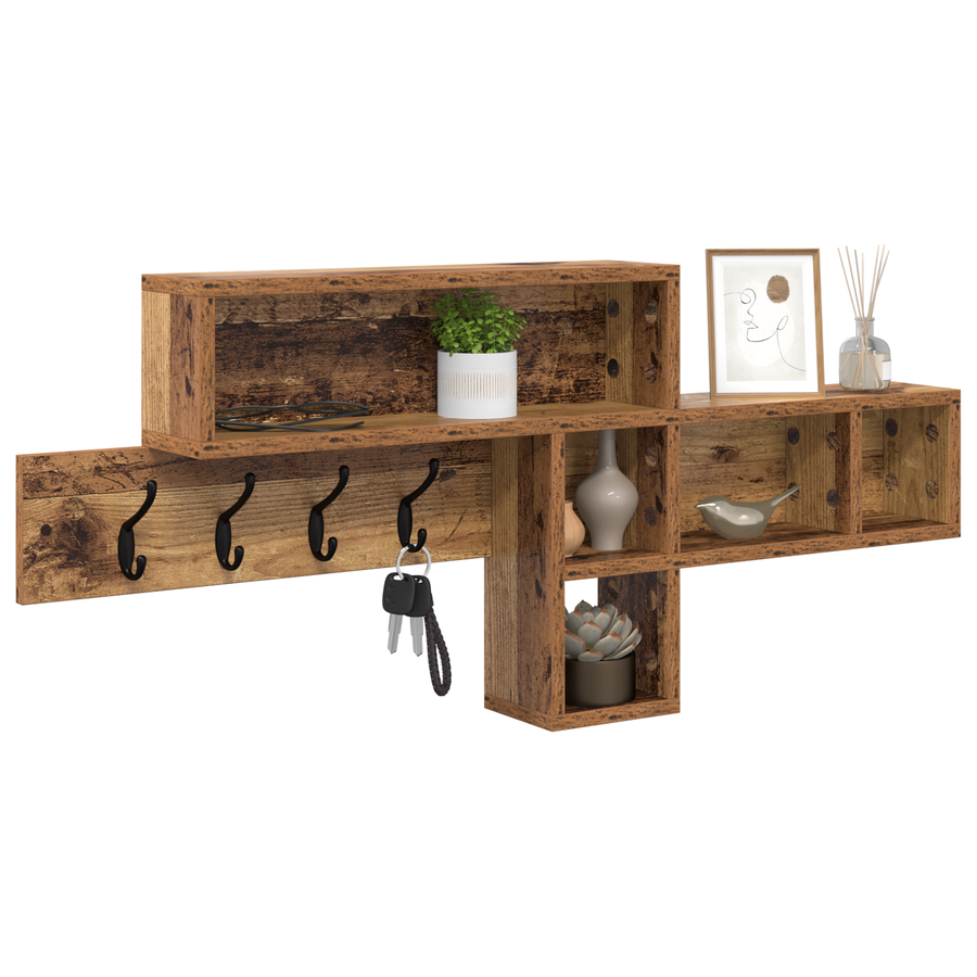 Wandgemonteerde kapstok met plank met opslag Oude hout 100 x 12 x 43.5 cm
