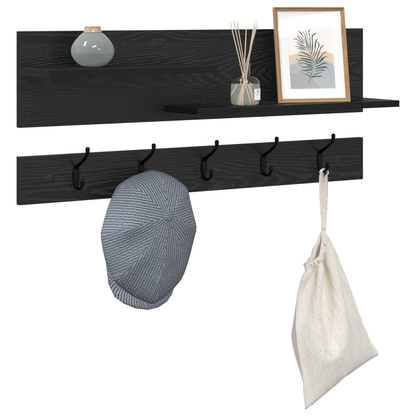 Wandgemonteerde kapstok met plank met opslag Zwart eiken 90 x 15 x 36 cm