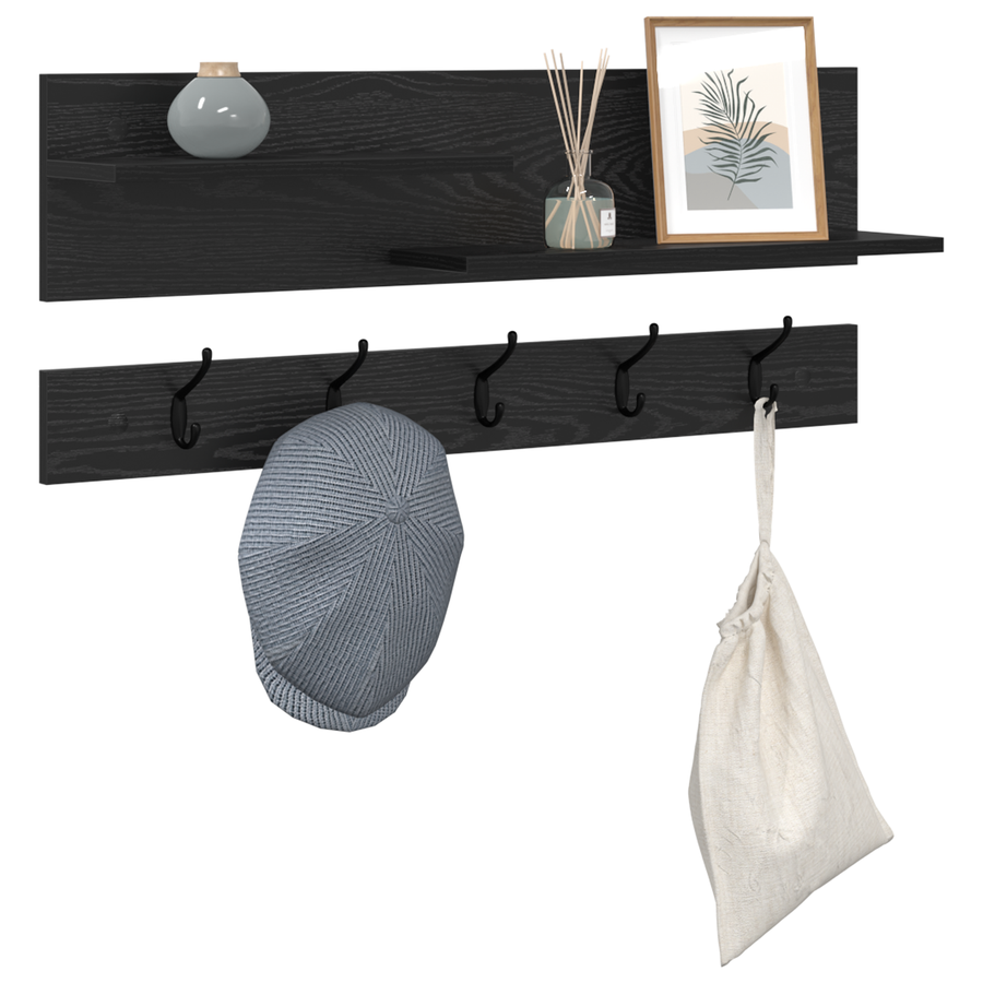 Wandgemonteerde kapstok met plank met opslag Zwart eiken 90 x 15 x 36 cm
