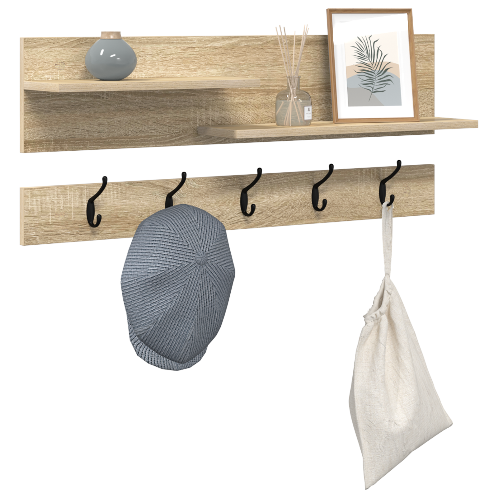 Wandgemonteerde kapstok met plank met opslag Sonoma eiken 90 x 15 x 36 cm
