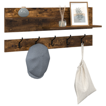Wandgemonteerde kapstok met plank Gerookt eiken 90 x 15 x 36 cm