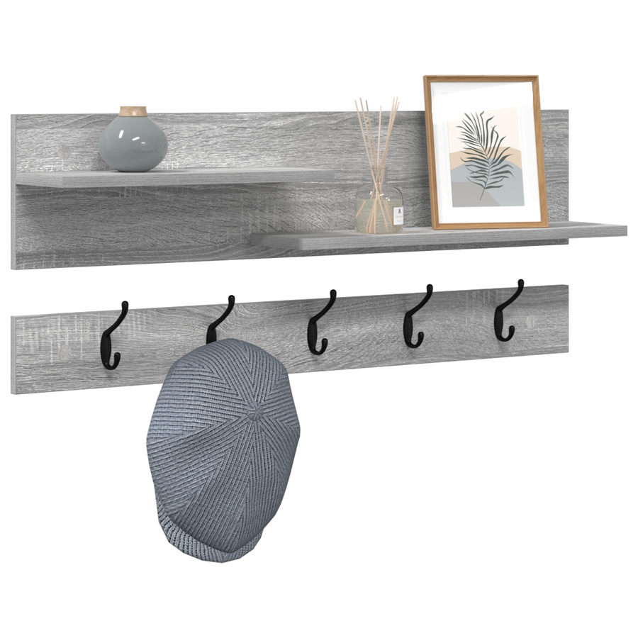 Wandgemonteerde kapstok met plank met opslag Grijs sonoma 90 x 15 x 36 cm