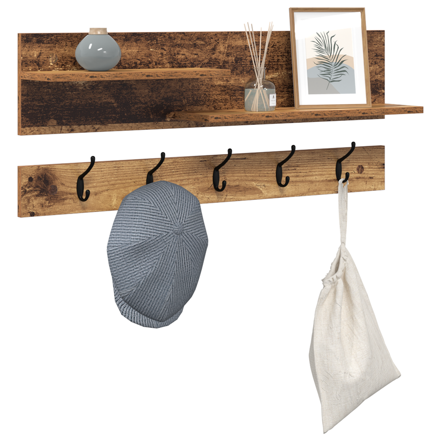 Wandgemonteerde kapstok Oud hout 90 x 15 x 36 cm Bewerkt hout