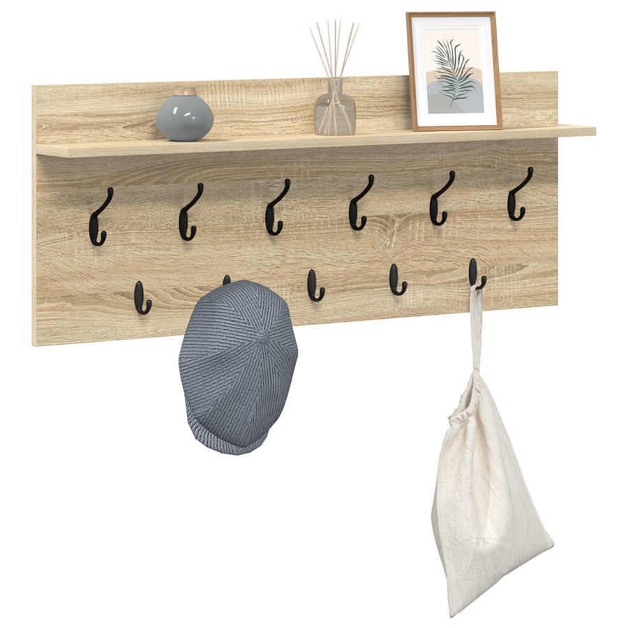 Wandgemonteerde kapstok met plank Sonoma eiken 100 x 40 x 12 cm