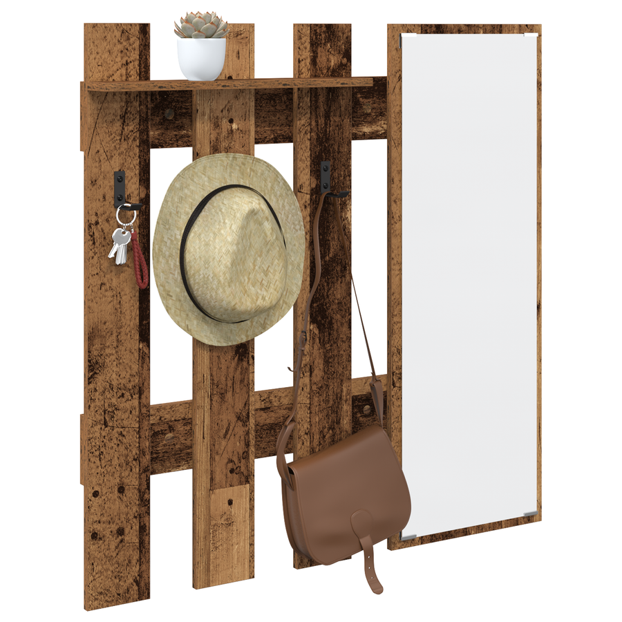 Wandgemonteerde kapstok met opslag met spiegel Oude hout 100 x 10 x 100 cm