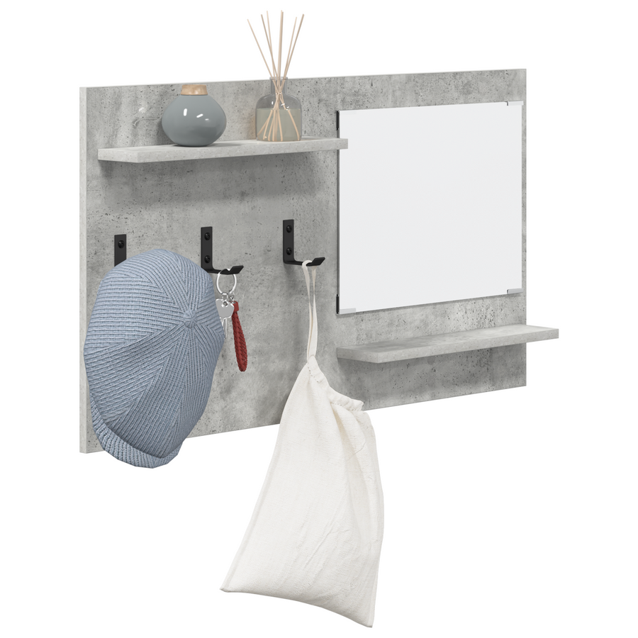 Wandgemonteerde kapstok met plank met opslag met spiegel Beton grijs 90 x 10 x 50 cm