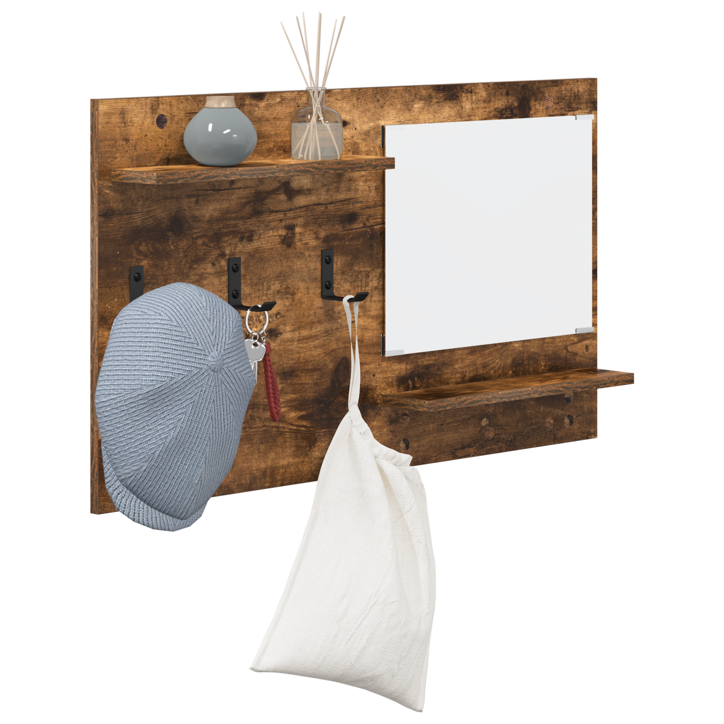 Wandgemonteerde kapstok met plank Gerookt eiken 90 x 10 x 50 cm