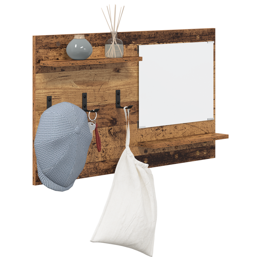 Wandgemonteerde kapstok Oude hout 90 x 10 x 50 cm Bewerkt hout