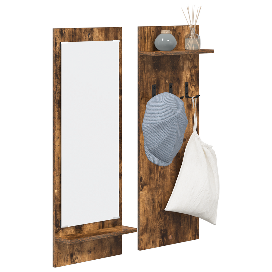 Wandgemonteerde kapstok met plank Gerookt eiken 70 x 10 x 90 cm