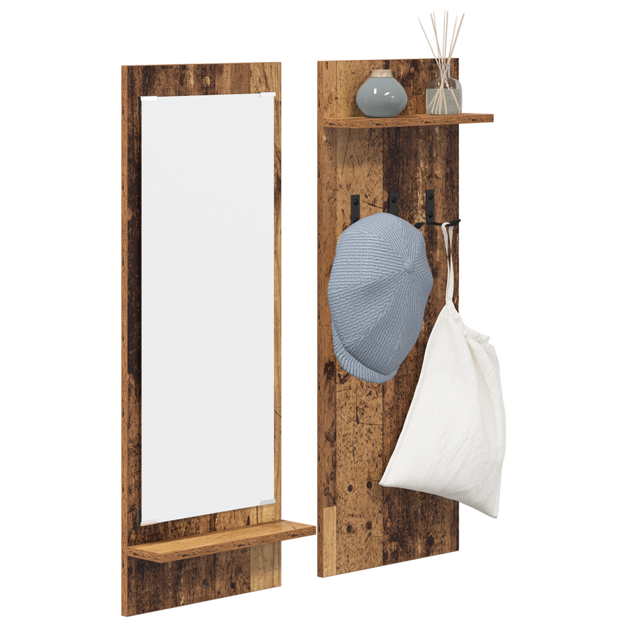Wandgemonteerde kapstok Oude hout 70 x 10 x 90 cm Bewerkt hout