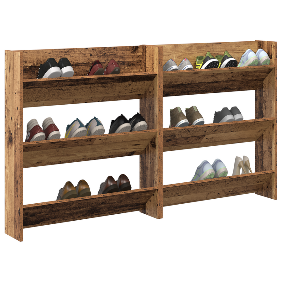 Wand Schoenenkasten 2 pcs Oud hout 60 x 18 x 60 cm Bewerkt hout