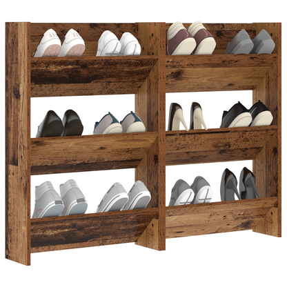 Wand Schoenenkasten 2 pcs Oud hout 60 x 18 x 60 cm Bewerkt hout