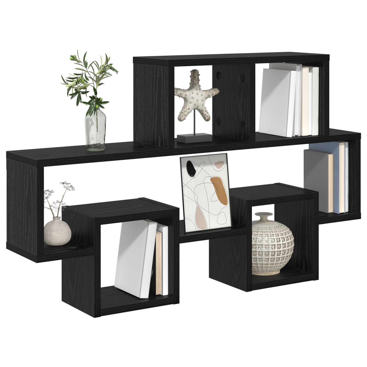 Wandplank met plank met opslag Zwart eiken 82 x 15 x 51 cm Bewerkt hout