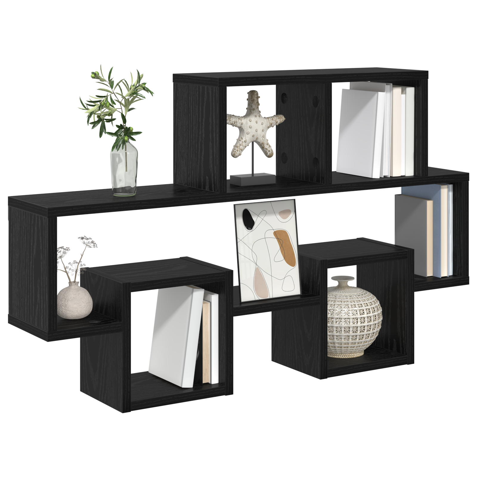 Wandplank met plank met opslag Zwart eiken 82 x 15 x 51 cm Bewerkt hout