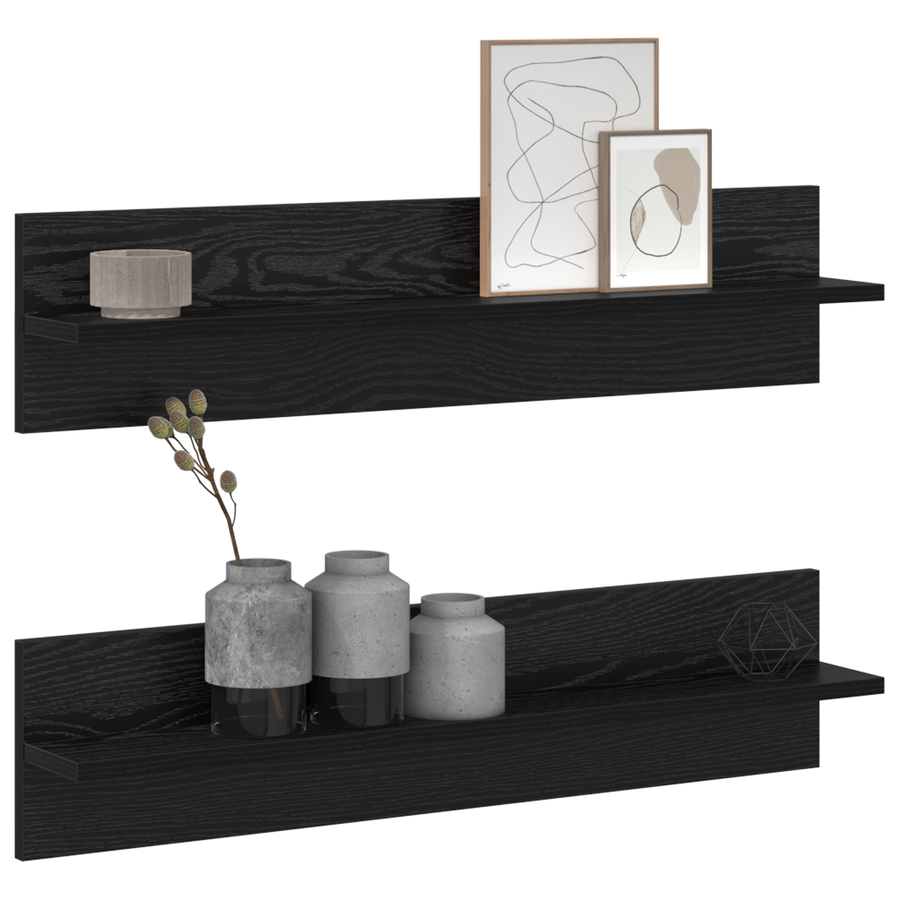 Wandplanken 2 pcs Zwart eiken 80 x 11.5 x 18 cm Bewerkt hout