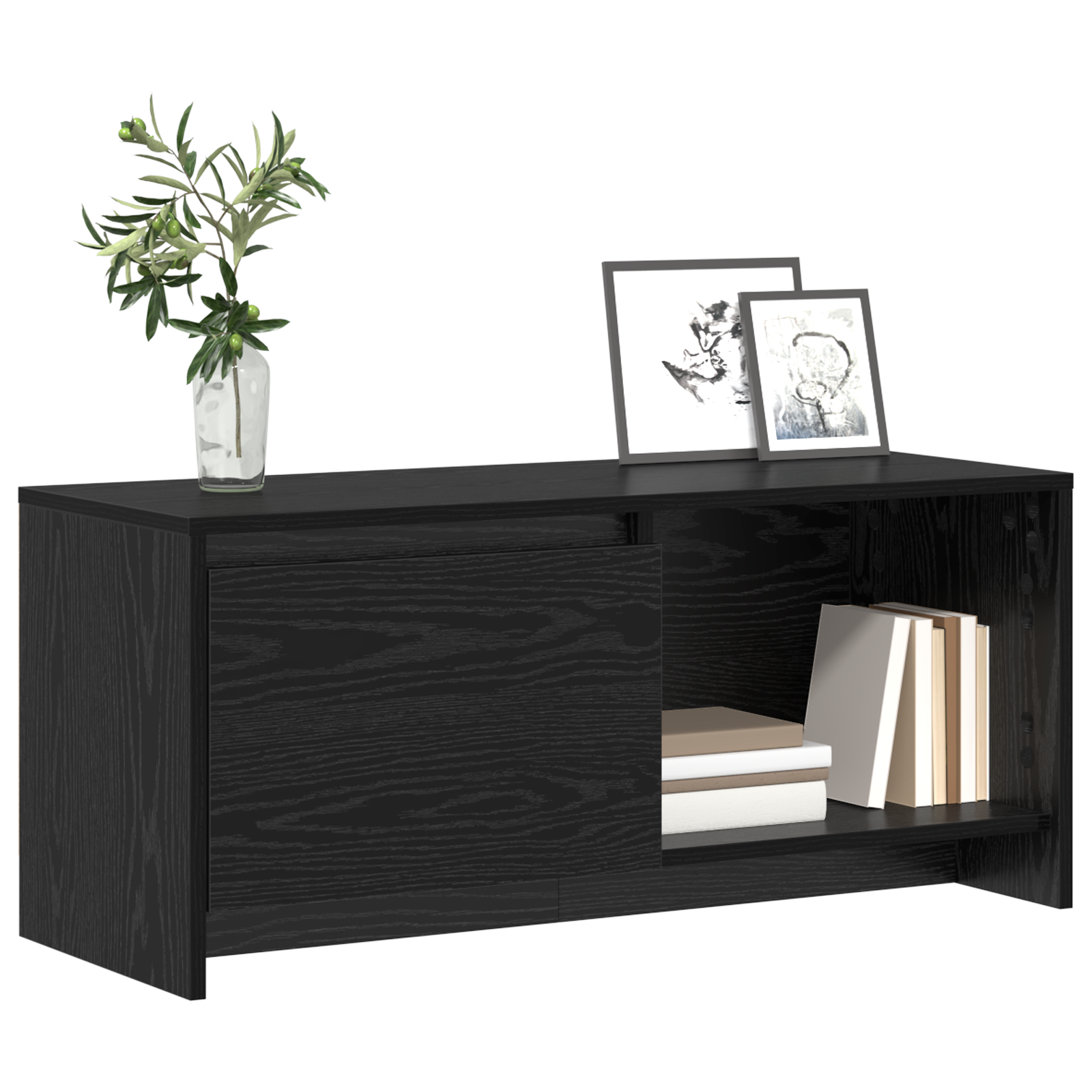 TV-stand Zwart eiken Bewerkt hout