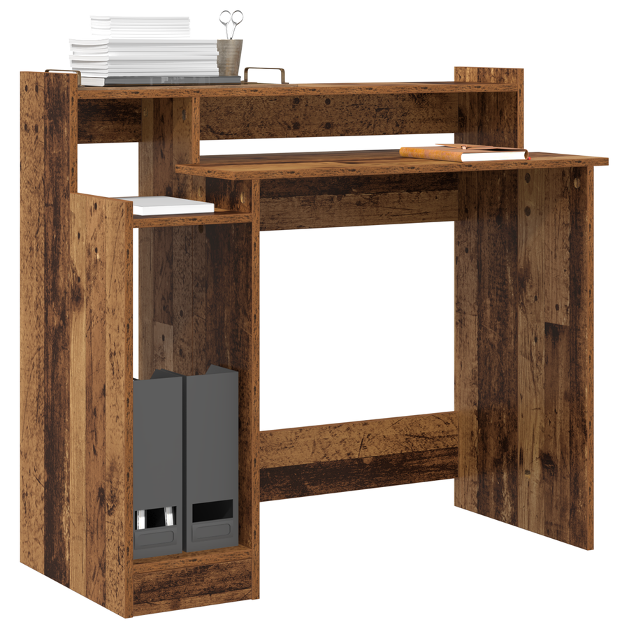 Bureau with Desk Lamps met plank met opslag Oud hout 97 x 45 x 90 cm Bewerkt hout