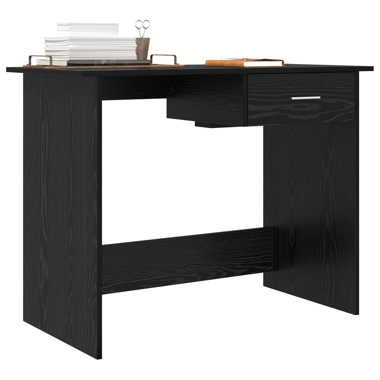 Bureau met lade Zwart eiken 100 x 50 x 76 cm Bewerkt hout