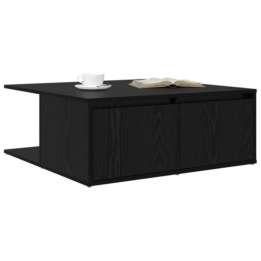 Salontafel met lade met opslag Zwart eiken 80 x 80 x 31 cm Bewerkt hout