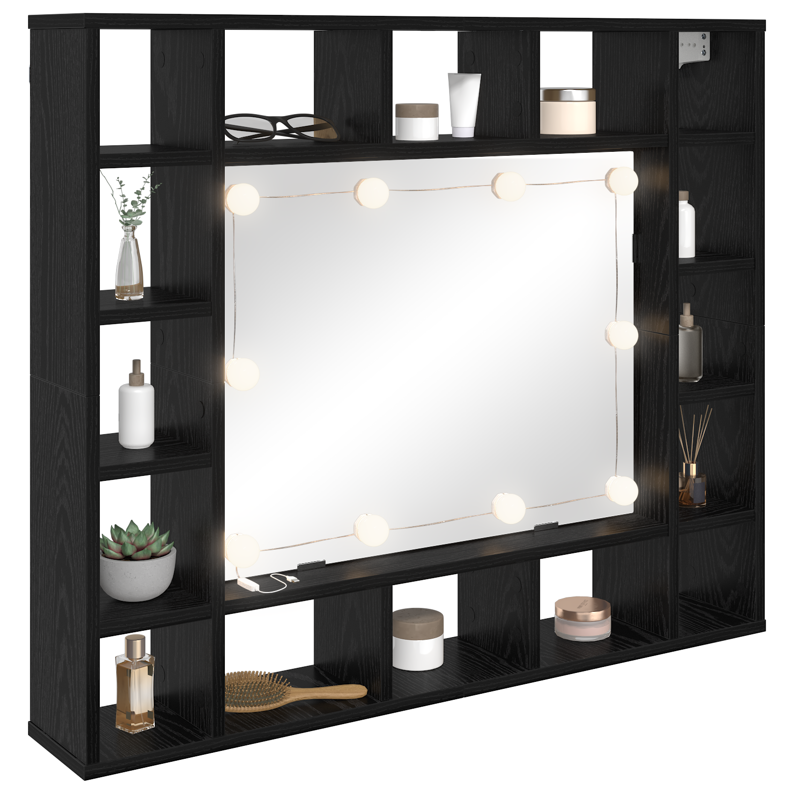 Spiegelkast Zwart eiken 91 x 15 x 76.5 cm Bewerkt hout