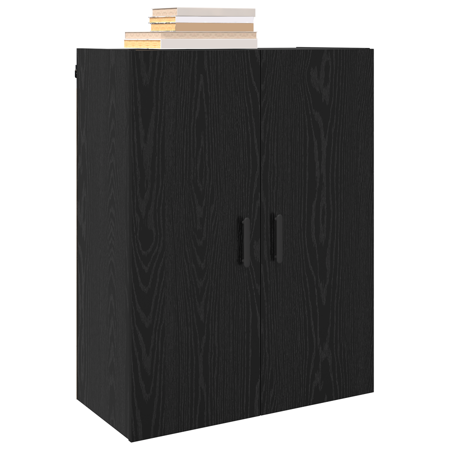 Wandkast met plank met opslag met de deur Zwart eiken 69.5 x 34 x 90 cm Bewerkt hout