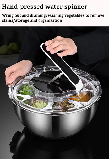 Saladespinner van roestvrij staal met pers en afwatering