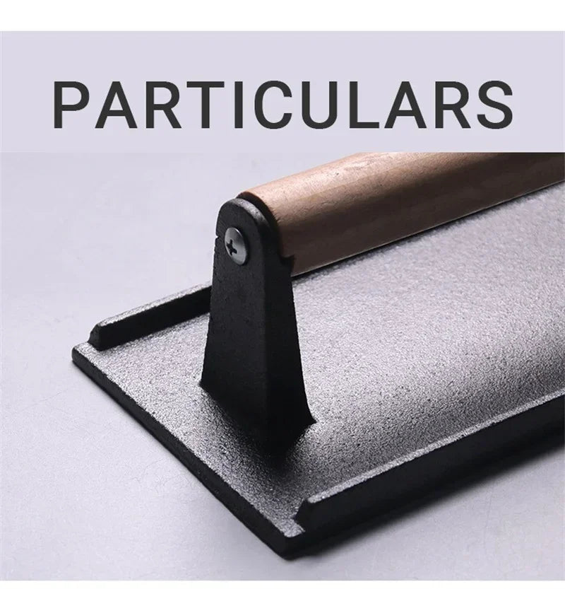 Rectangular Cast Iron Meat Press for Burgers and Steaks