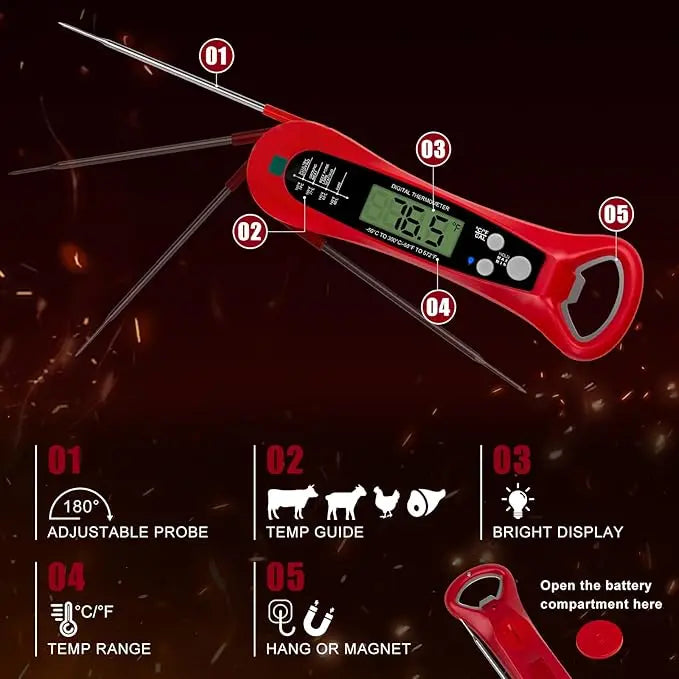 Digital Meat Thermometer with Fast Measurement, Backlight, and Magnet