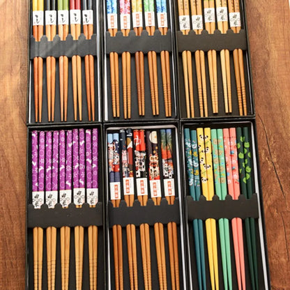 Bamboe Eetstokjes Antislip Lang Set 5 Paar Natuurhout Japans Design Multicolor Voor Sushi Fans Huismerken.nl