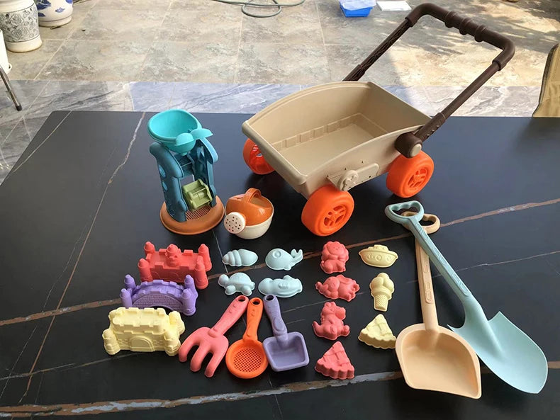 Beach playset with trolley for children 3-6 years