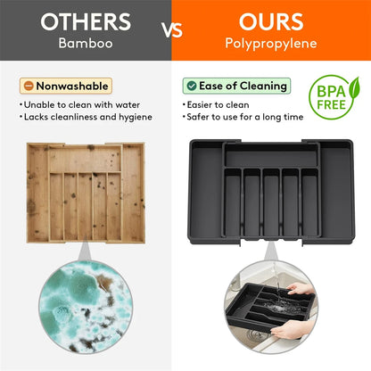 Verstelbare en uitbreidbare bestek lade-organizer