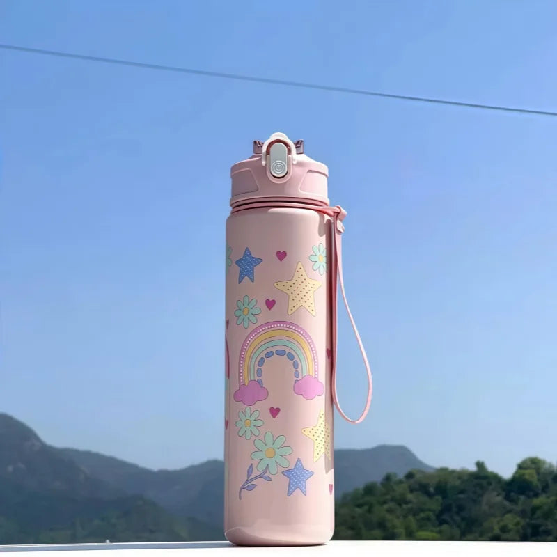 Waterfles 750 ml dinosaurus met rietje