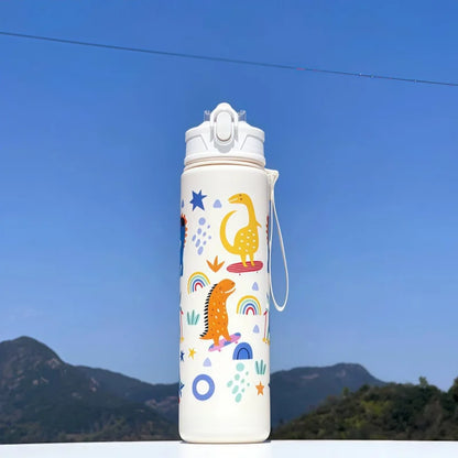 Waterfles 750 ml dinosaurus met rietje